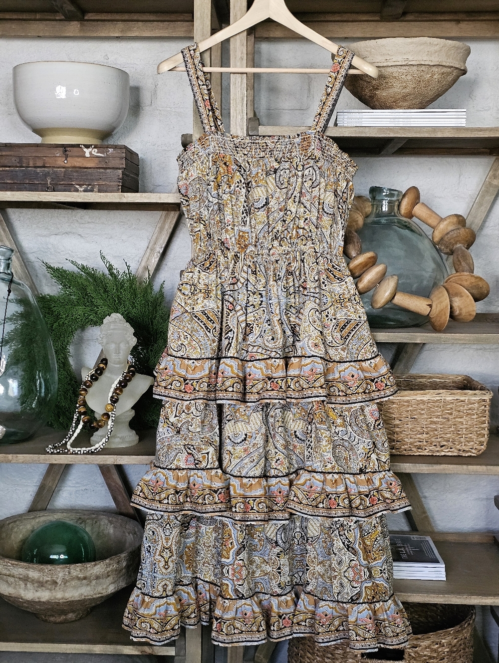 Cleobella Rosalie Tiered Cotton Midi Dress Size L
